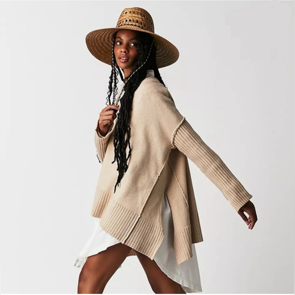 Free People Orion Oversized Tunic Sweater in Almond Size Small